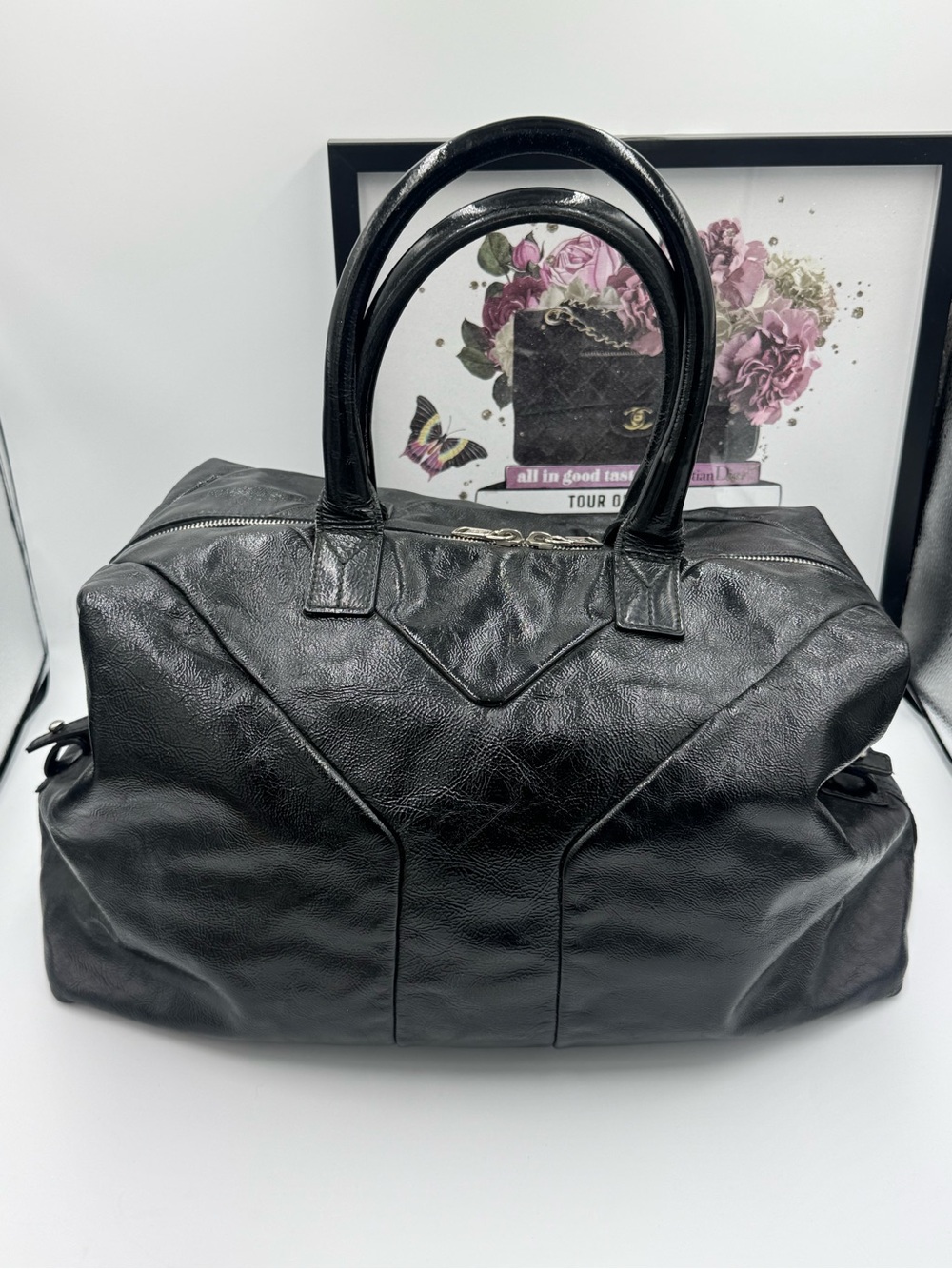 Yves Saint Laurent East Boston Black Patent Leather Satchel - COA - Picture 3 of 16